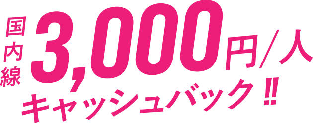 国内線1人3,000円キャッシュバック